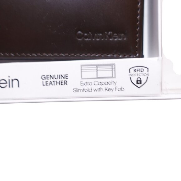 NIP Calvin Klein Men's RFID XCAP Slimfold Wallet With Key Fob Set Leather Brown - Picture 6 of 7